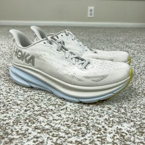 Hoka Clifton 9 Shoes Womens Size 8.5 White Blue Running Sneakers Cushioned Gym